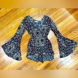 Y2K Abercrombie & Fitch Paisley Bell Sleeve Romper Womens Small